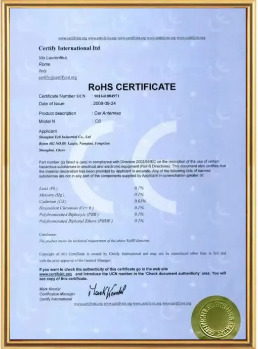 Rohs Certificate